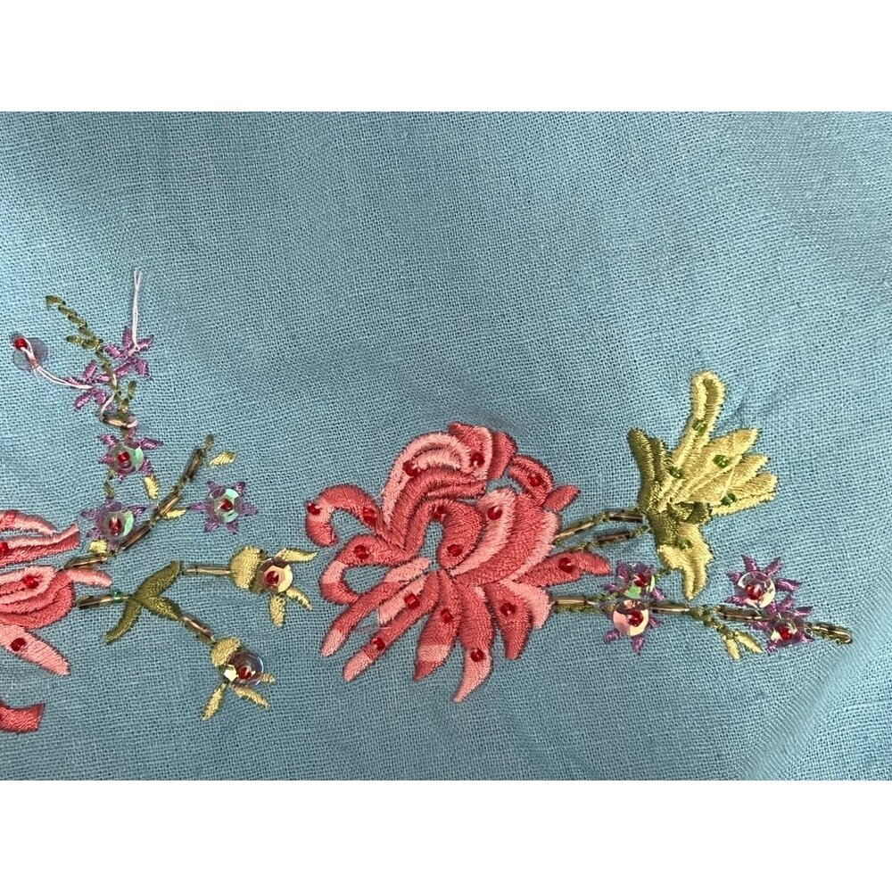 VINTAGE Ultra Dress Size 18W Blue Embroidered Floral Two-Piece Linen/Rayon Set - Picture 13 of 16